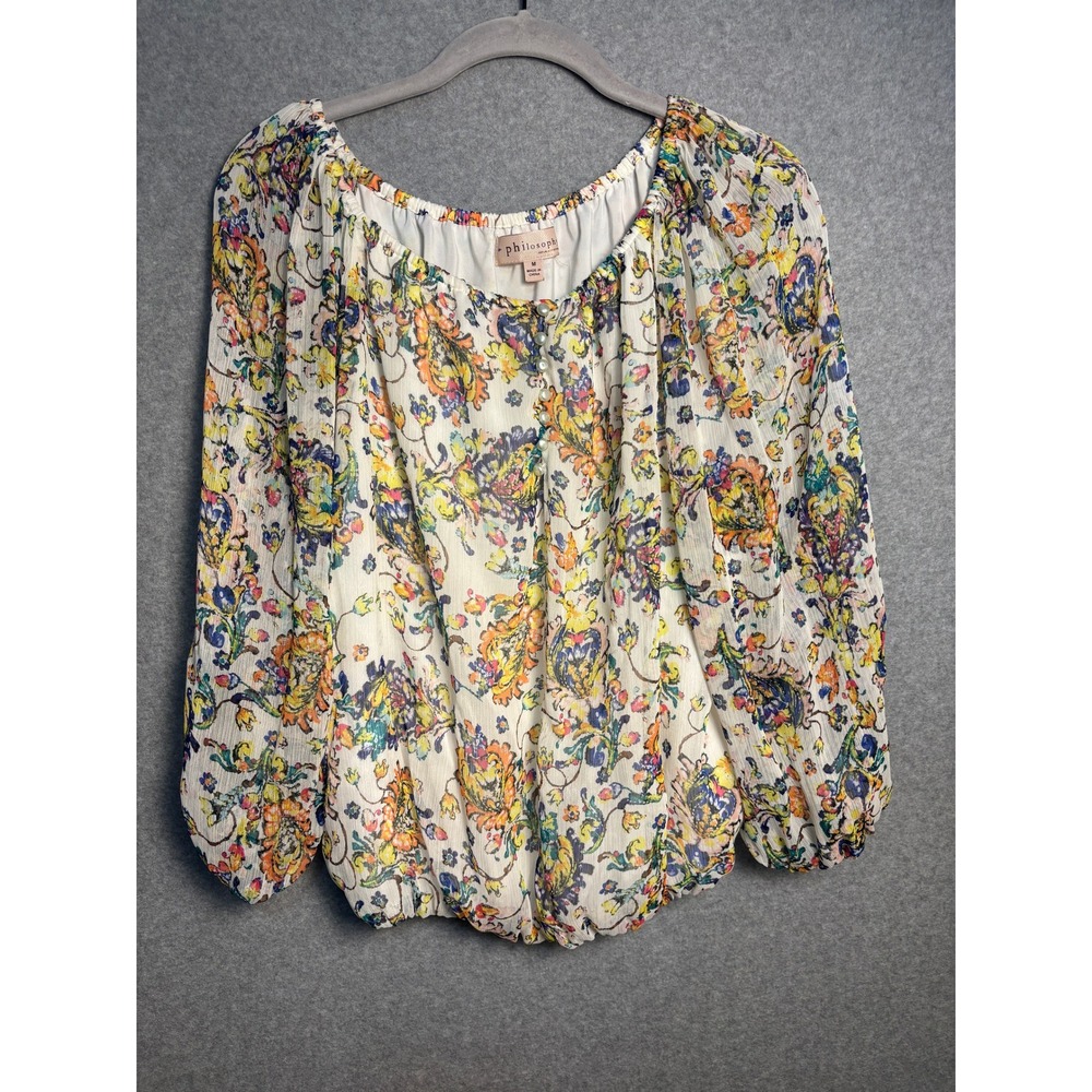 Philosophy Republic Floral Peasant Blouse Boho Cottagecore Top Multicolor M